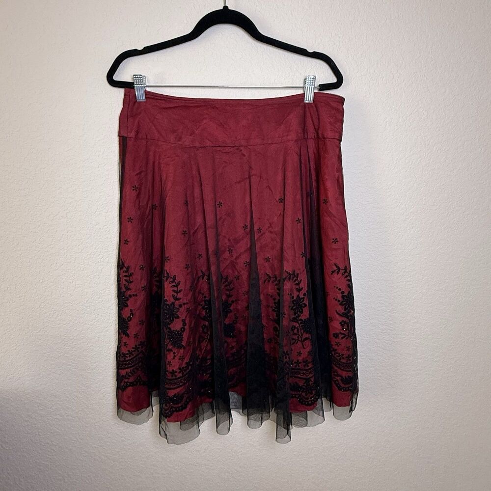 Vintage Red Satin Sheer Black Velvet WhimsiGoth Holiday Party Sz 10 Y2K Skirt